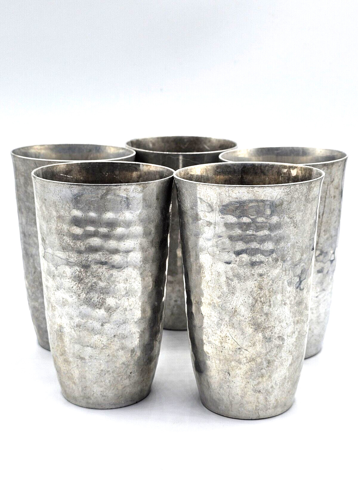 VTG VGUC LOT of 5 MMM Hammered Aluminum Tumbler Cups Art Deco MCM from Spain