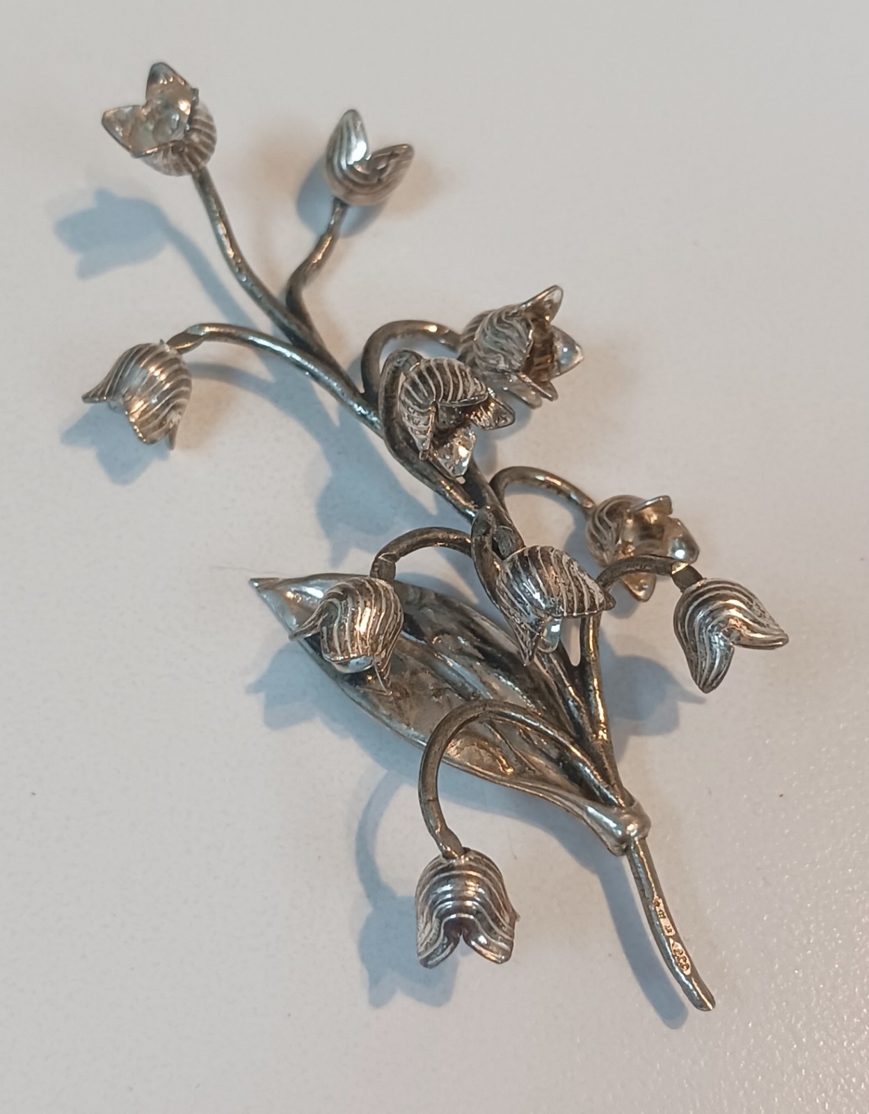 VTG Italian 800 Silver Ornate Lily of the Valley Flower - Moving dangling Buds.
