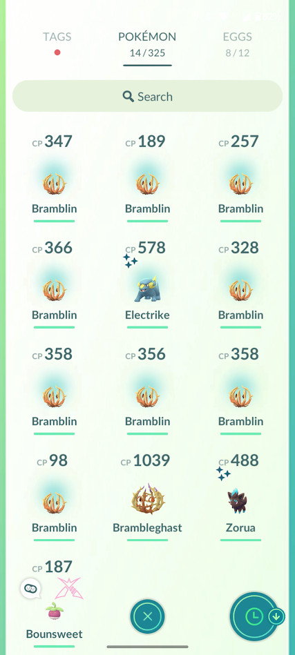Pokémon Go -✨1x Shiny Zorua, 9x Bramblin,  1x Brambleghast PTC 90k Stardust