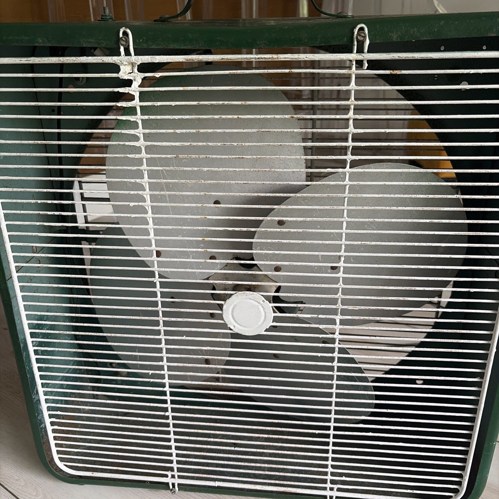 Vintage 22 Inch Oscillating Box Fan A Monster Works  2 Speeds Needs TLC Read
