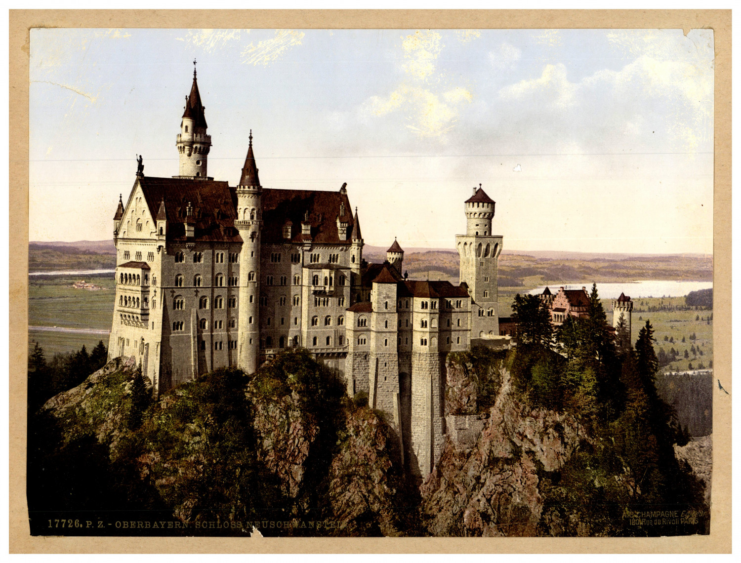 France, Upper Bavaria, Neuschwanstein Castle photochrome, vintage photochrome France, Upper Bavaria, Neuschwanstein Castle photochrome, vintage photochrome