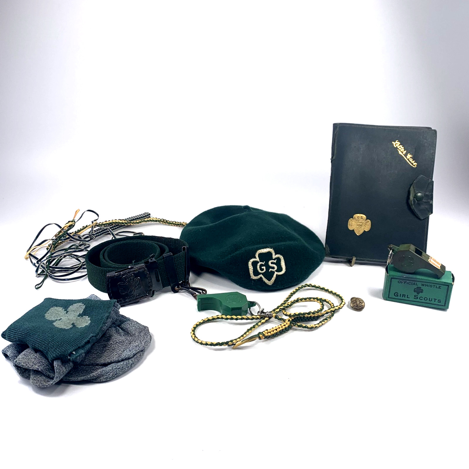 Vintage 1940s Girl Scout Lot Beret Whistles Letter Case Socks Accessories Vintage 1940s Girl Scout Lot Beret Whistles Letter Case Socks Accessories