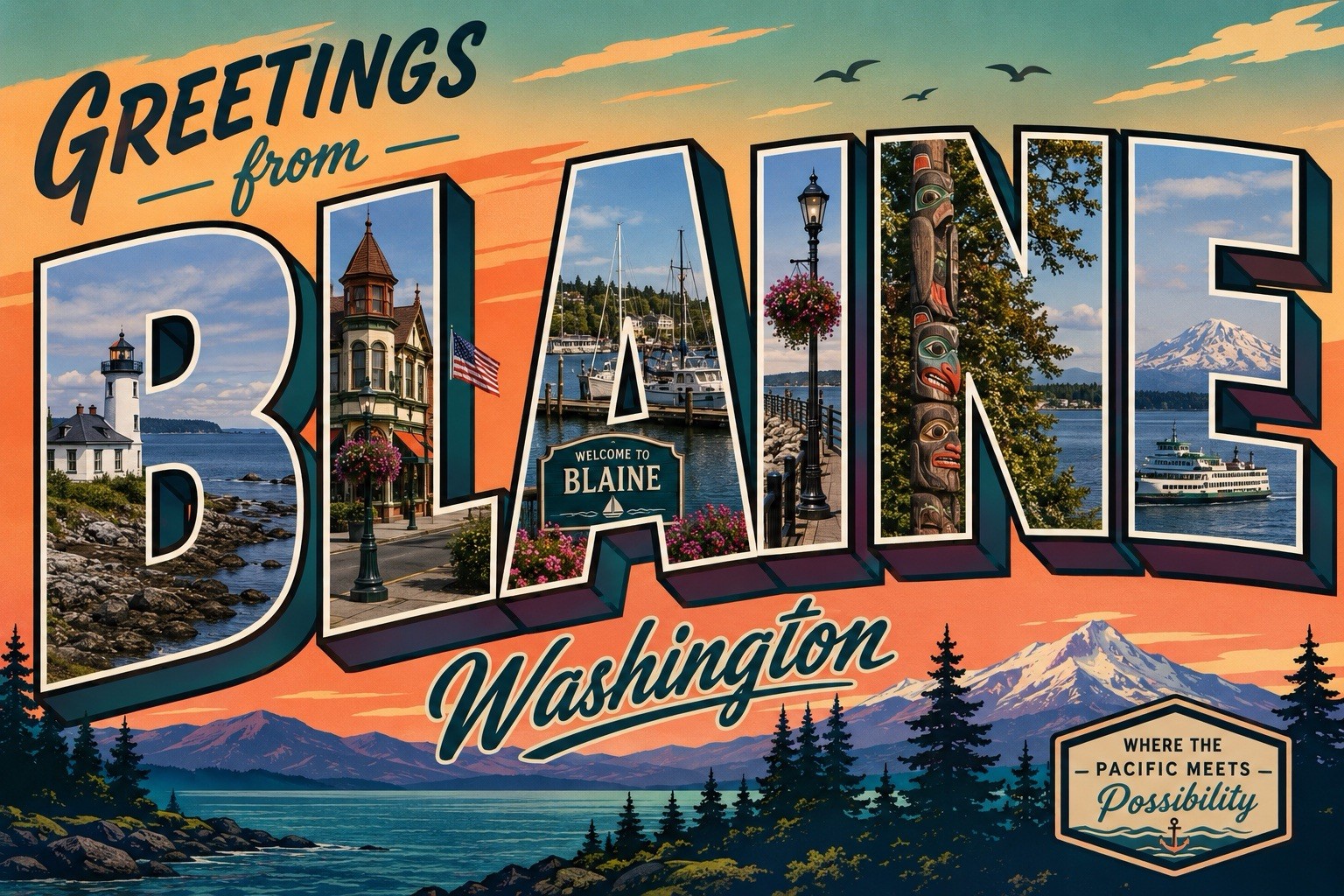 Greetings From Blaine Washington Modern Large Letter Postcard C50