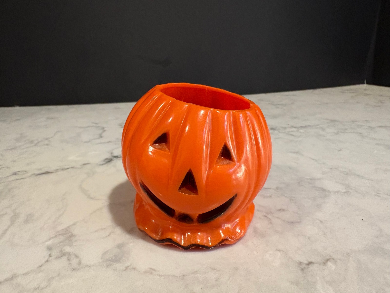 Vtg Rosbro/Tico Plastic Halloween Candy Container Jack O' Lantern Ruffled Collar