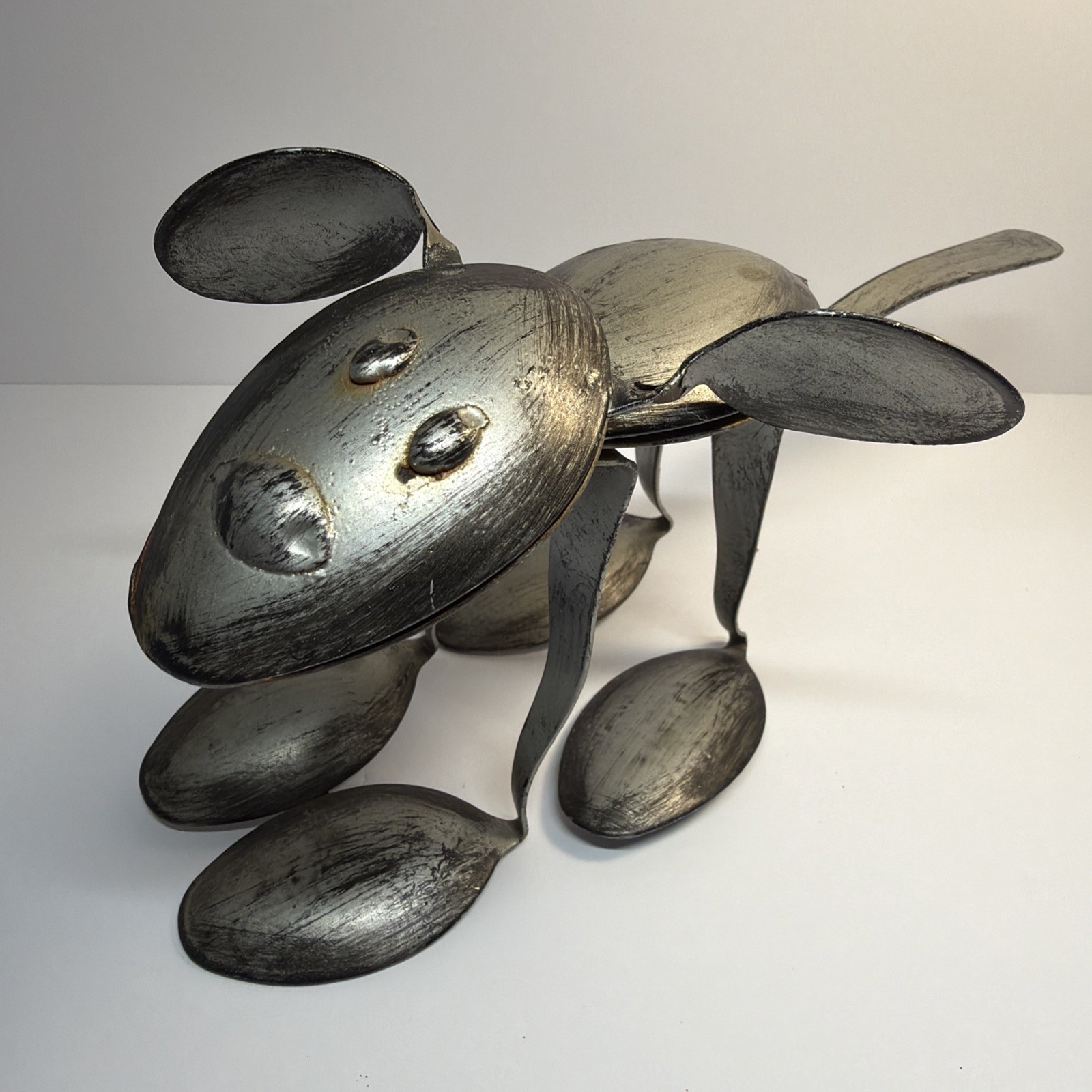 Handcrafted Repurposed Metal Spoon Dog Sculpture Folk Art Upcycled Figurine