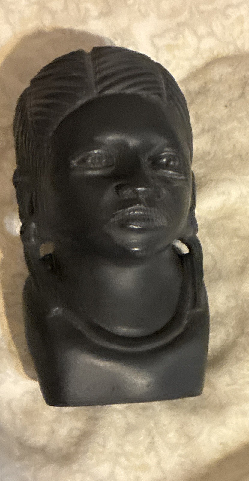 Vintage Hand Carved African Soapstone Young Lady Bust, Heavy 4” Tall, Solid Blak