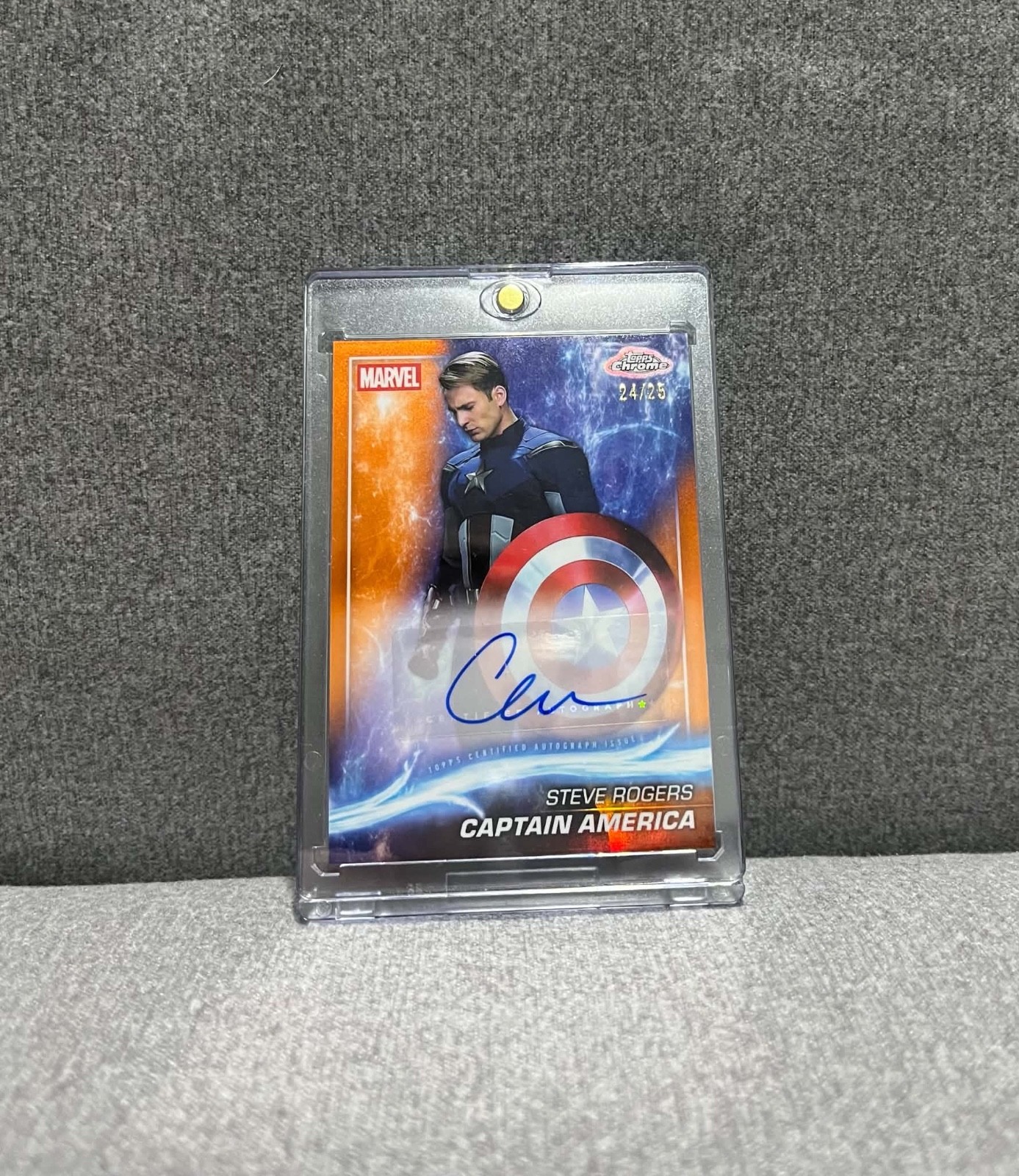 Topps 2025 Marvel Studios Chrome Chris Evans Captain America Auto ORANGE /25