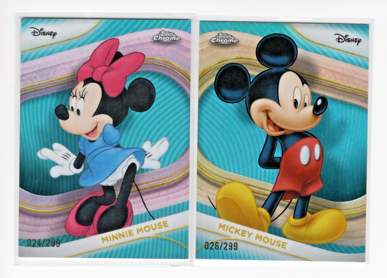 2025 Topps Chrome Disney Mickey Minnie Teal /299 Matching Pair 024 026