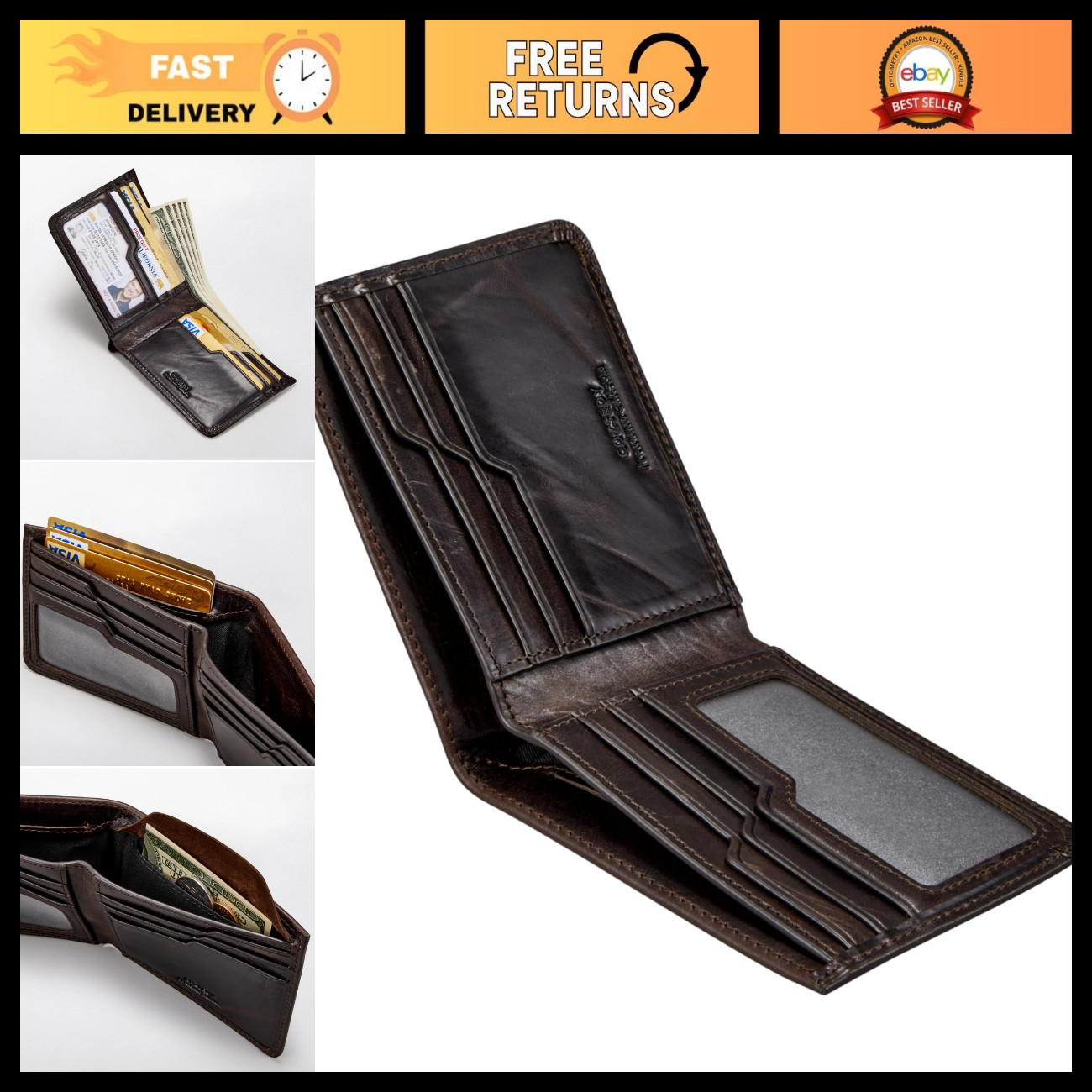 Calfskin Slim Wallets For Men RFID Blocking Leather Front Pocket Mens Minimalist