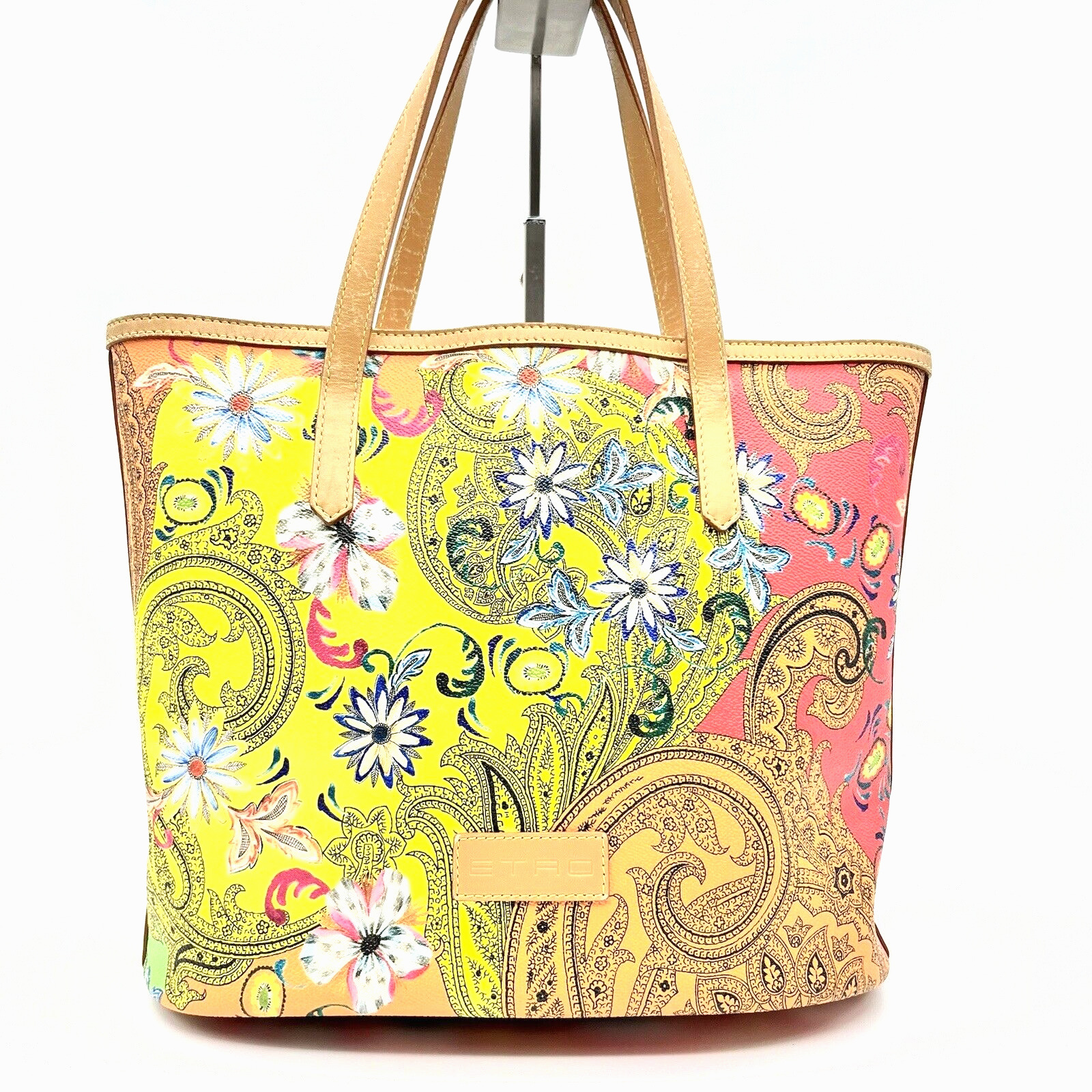 RARE Etro tote bag Multicolor Flower Paisley Used From Japan