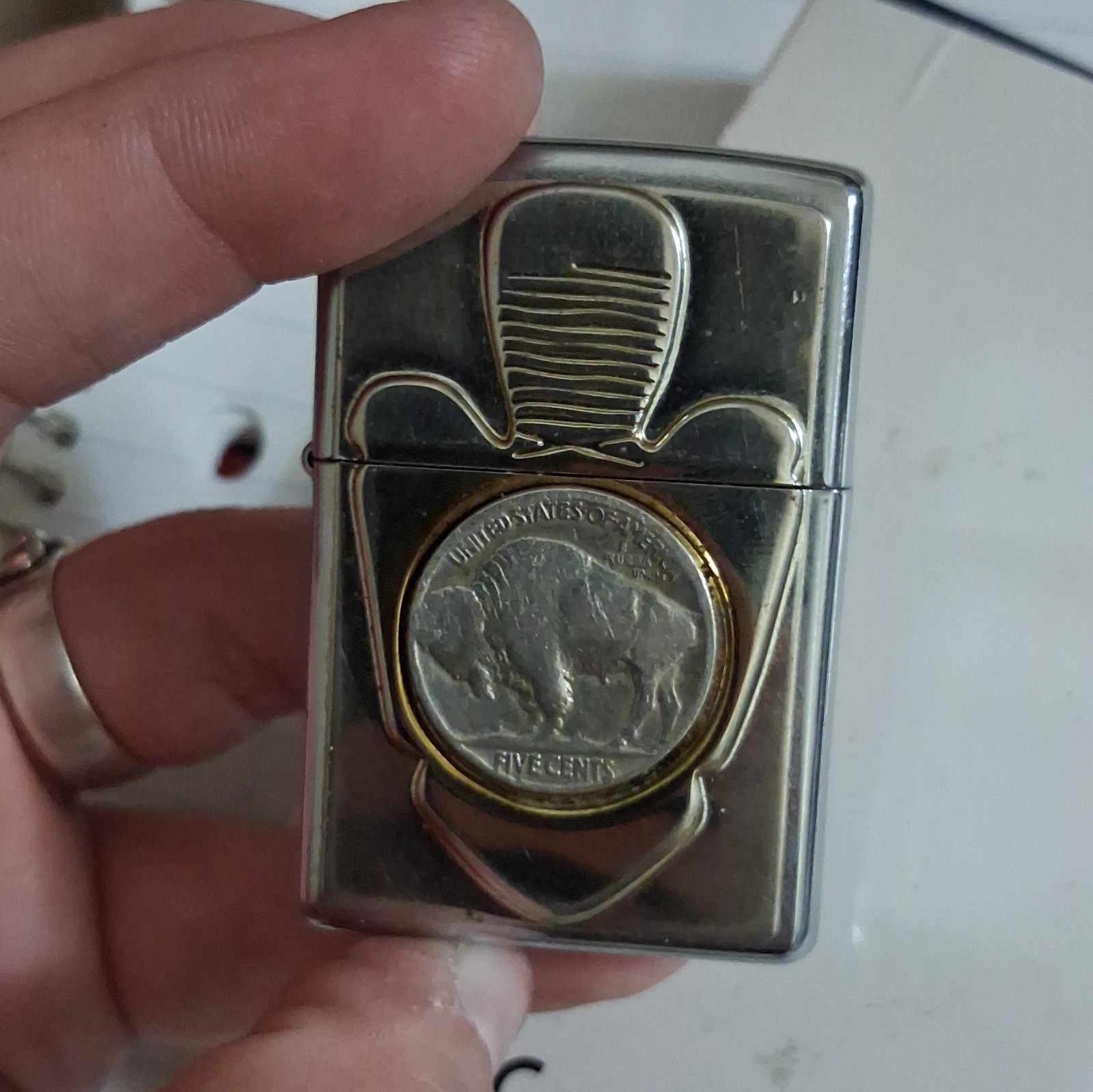 Vintage Zippo #334 Buffalo Head Nickel & Arrowhead Lighter 2002