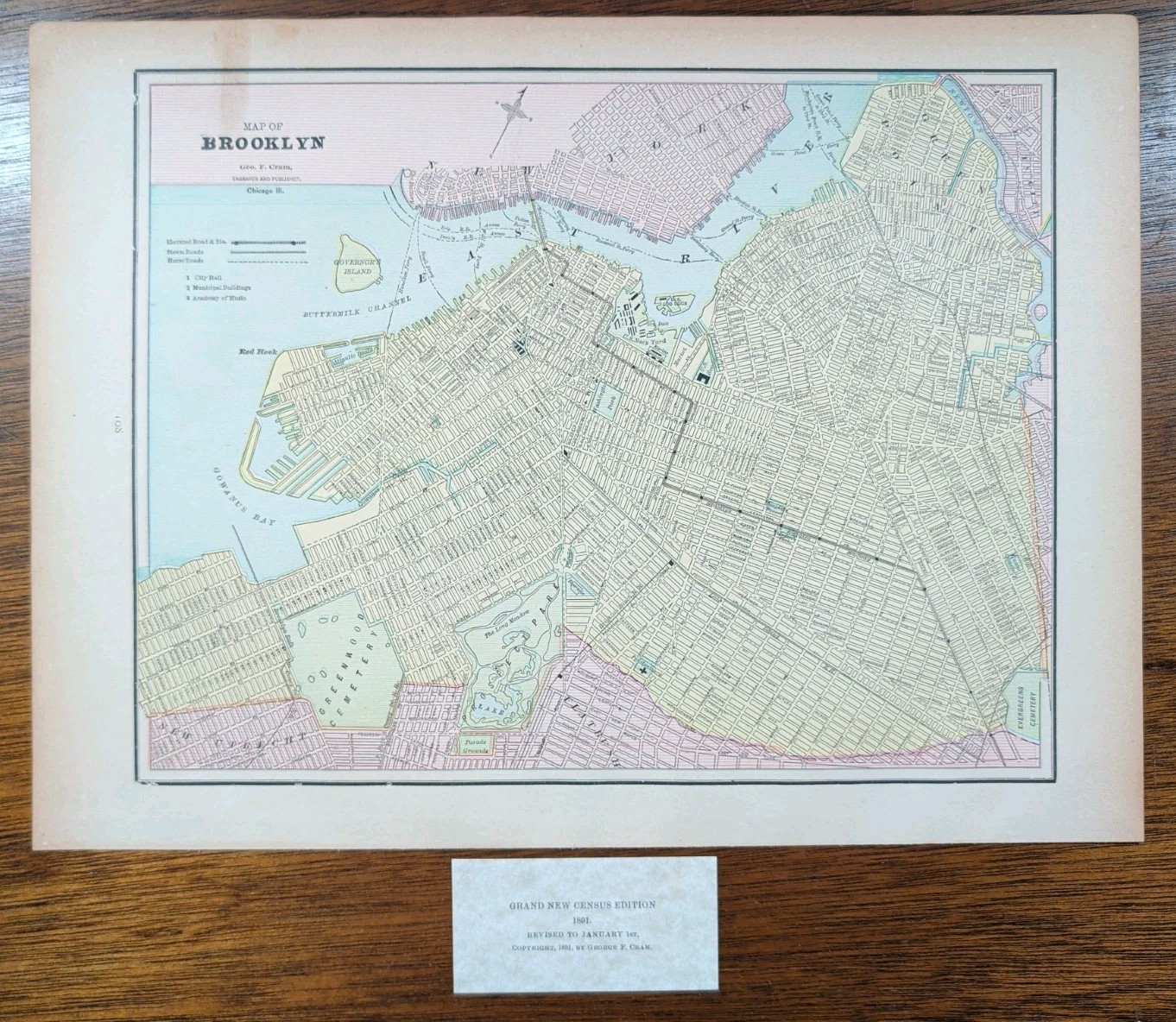 Vintage 1891 BROOKLYN NEW YORK Map 14