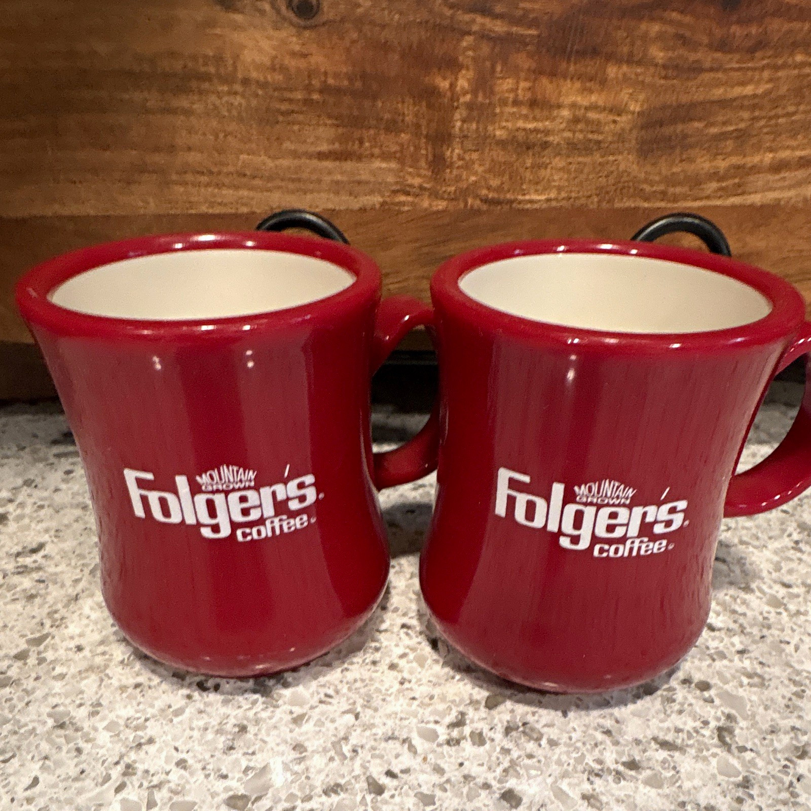Folgers Coffee & Tea Advertising Mug Set of 2 Red/White Mugs