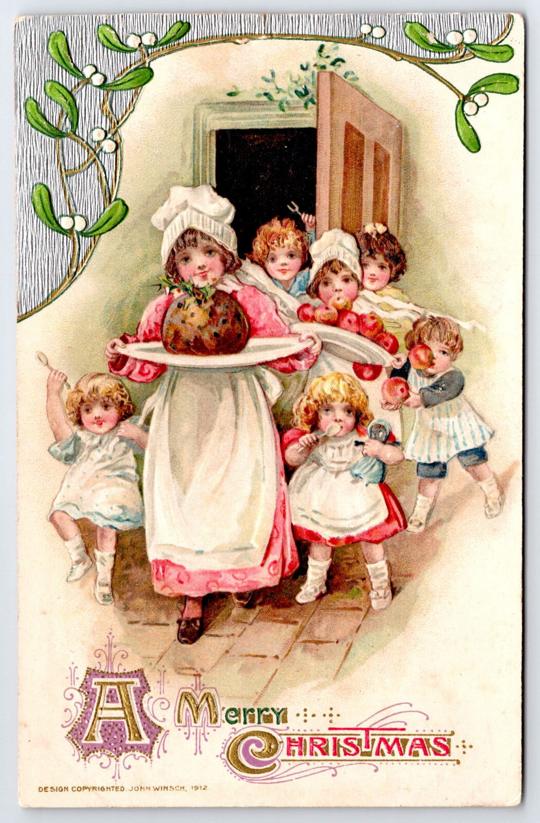 [G4] Postcard 1912 Embossed signed John Winsch. A Merry Christmas