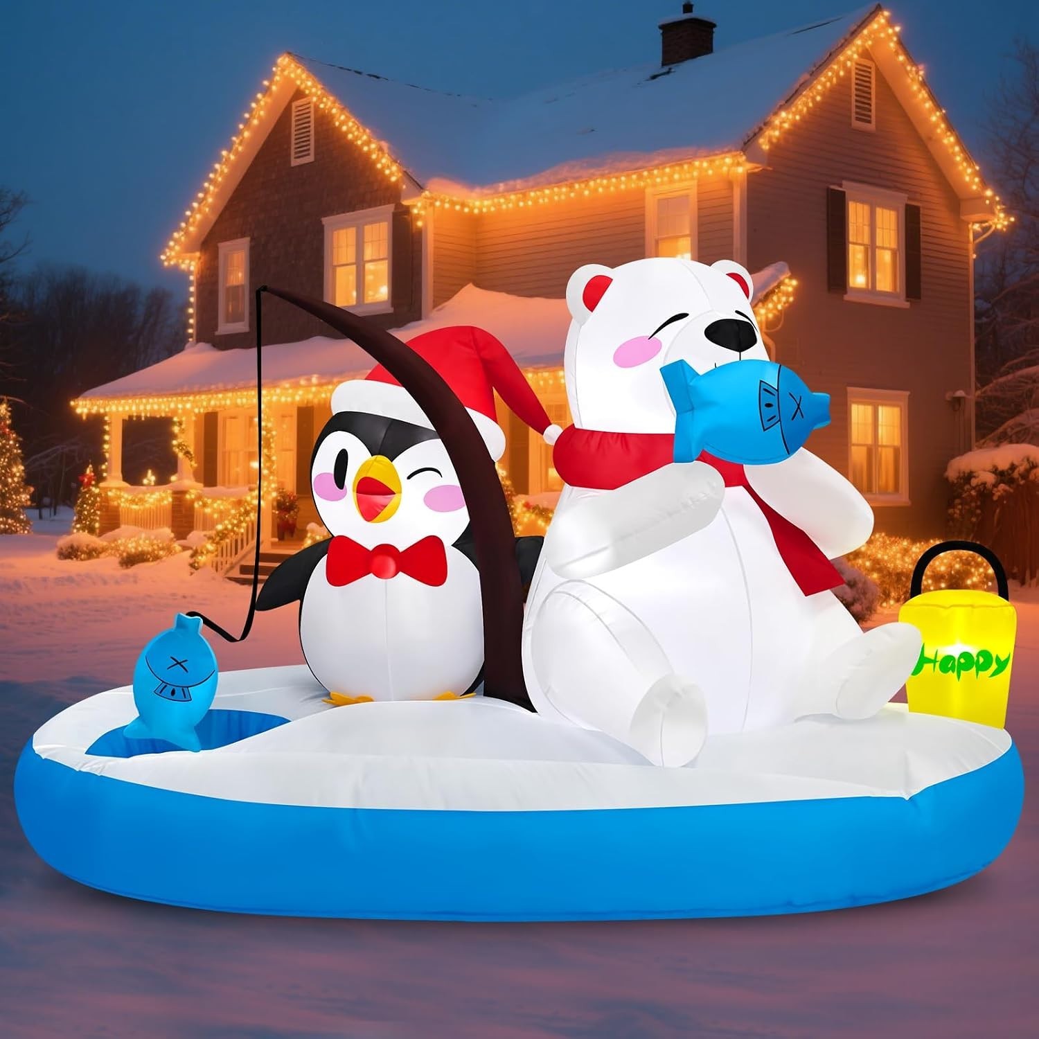Weatherproof 6FT Christmas Polar Bear & Penguin Yard Inflatables - Easy Setup