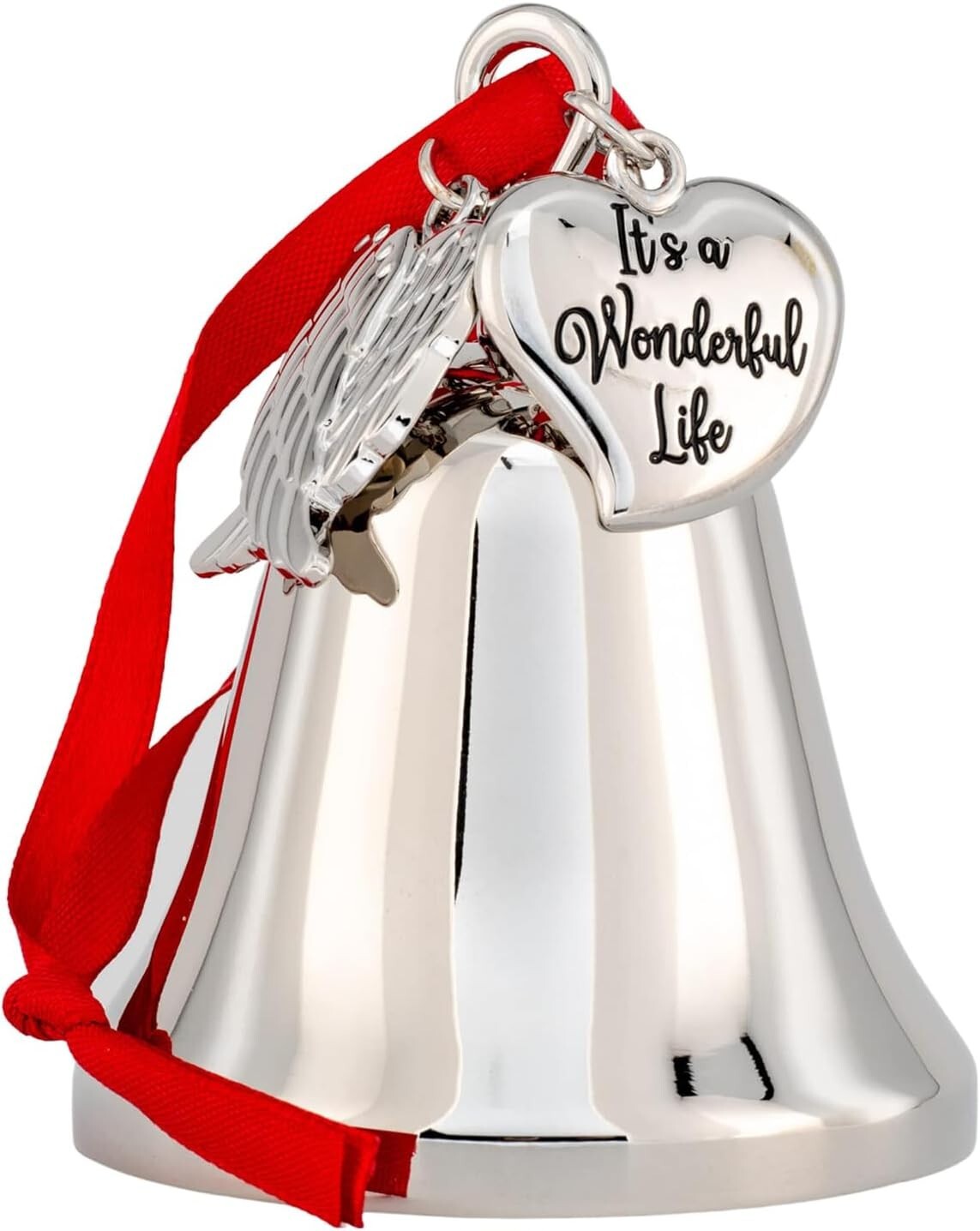 It's a Wonderful Life Angel Bell Ornament with Stainless Steel Wing & 2 Ribbons