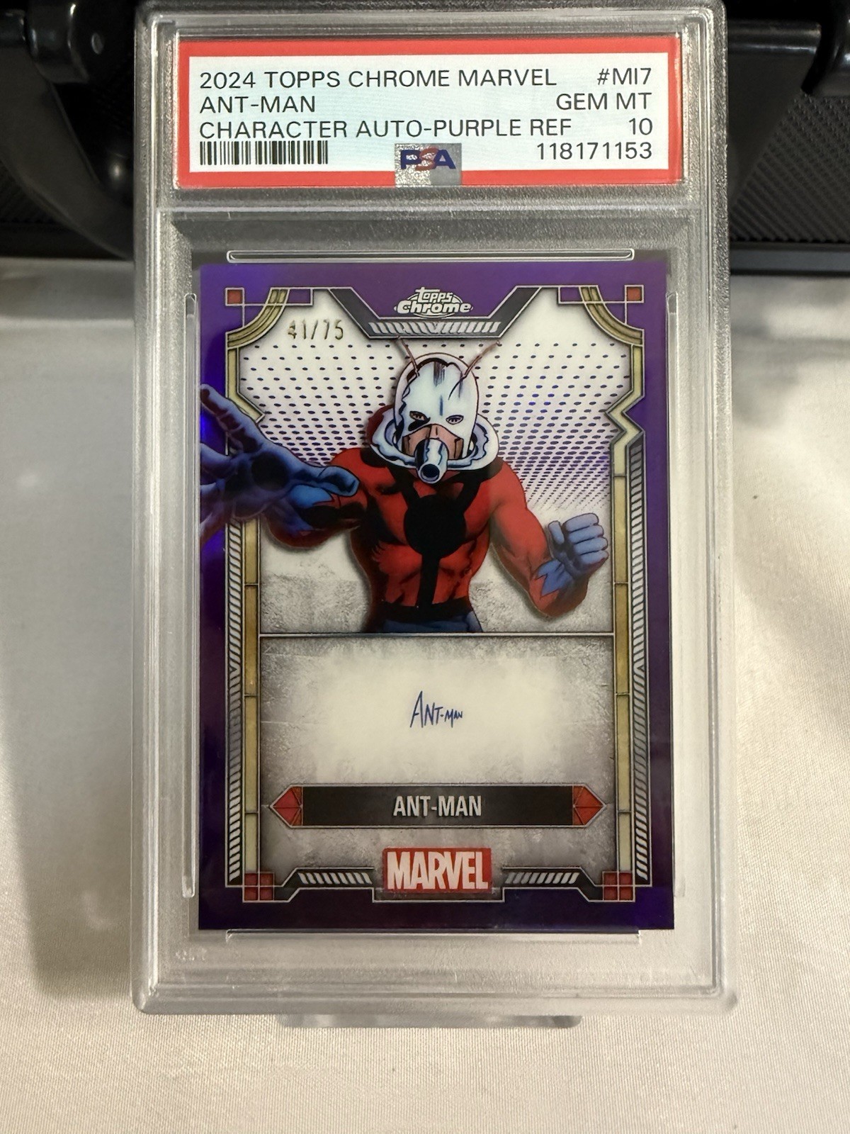 2024 Topps Chrome Marvel Ant-Man Auto Purple Refractor /75 PSA 10 GEM MT