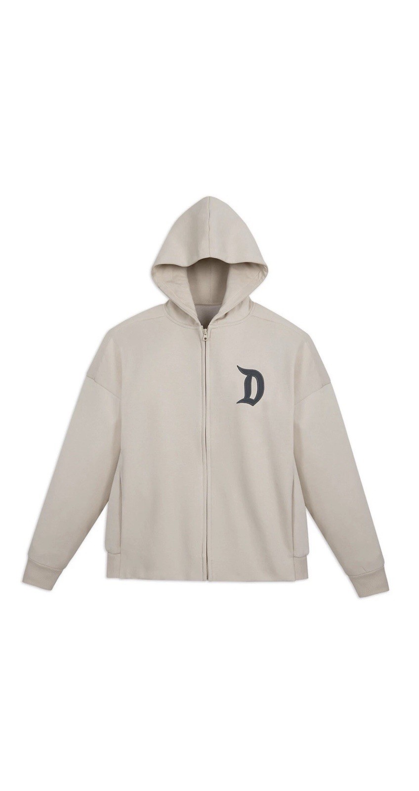 Disney Theme Park Beige Full Zip Front Hoodie with D Logo Adult Medium