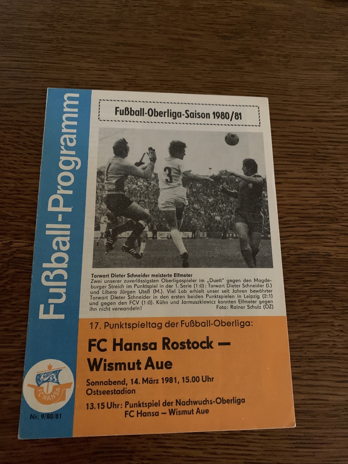 Programme FC Hansa Rostock vs BSG Wismut Aue 14.03.1981 GDR Oberliga