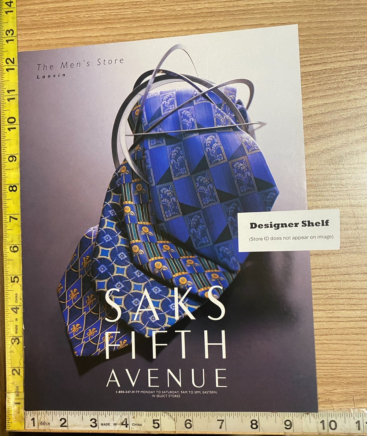 Lanvin Men's Blue Print Silk Ties Saks Fashion 1997 PAPER Print Advertisement
