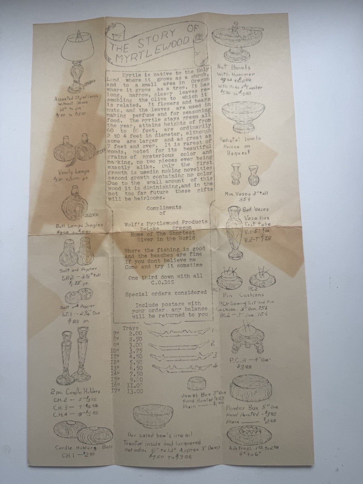 Rare c1950s Wolf’s Myrtlewood Products DeLake Oregon Catalog Brochure