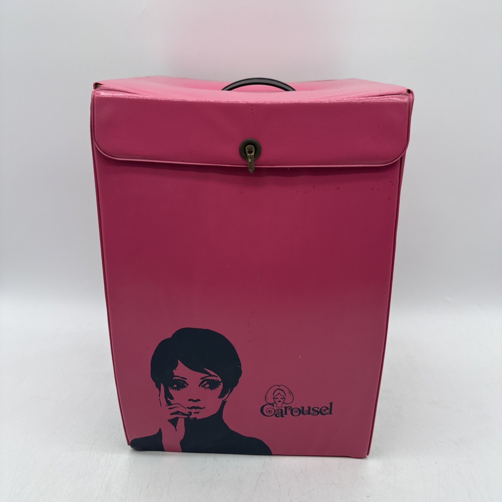 Carousel Vintage 1960\'s Wig Storage Box by Mod GoGo Twiggy Pink Vinyl *Case Only
