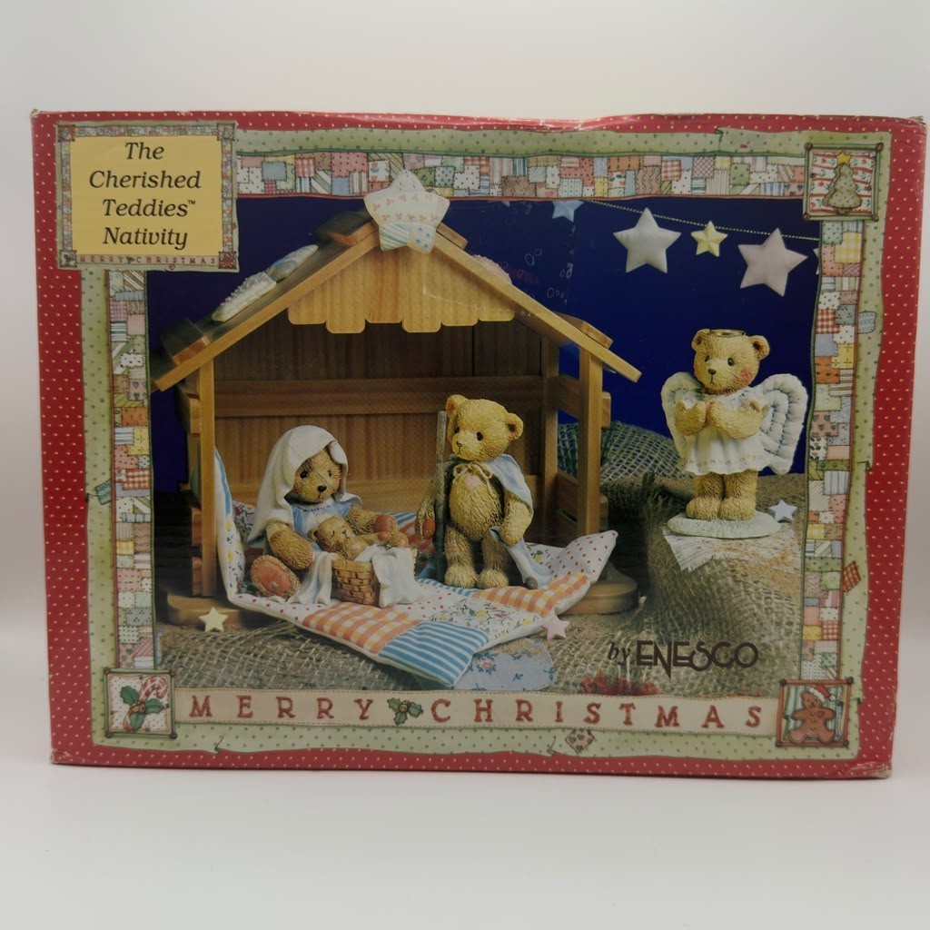 Vintage Enesco Cherished Teddies Maria Josh Baby Nativity Set 950688H 1992 Box