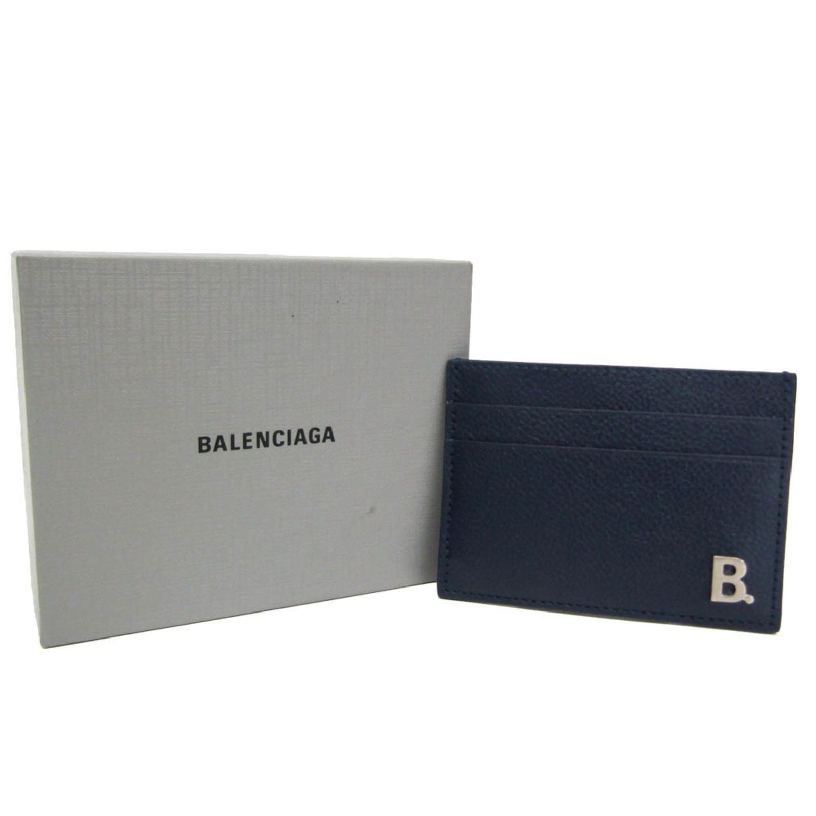 Balenciaga B Leather Card Case Navy Italy