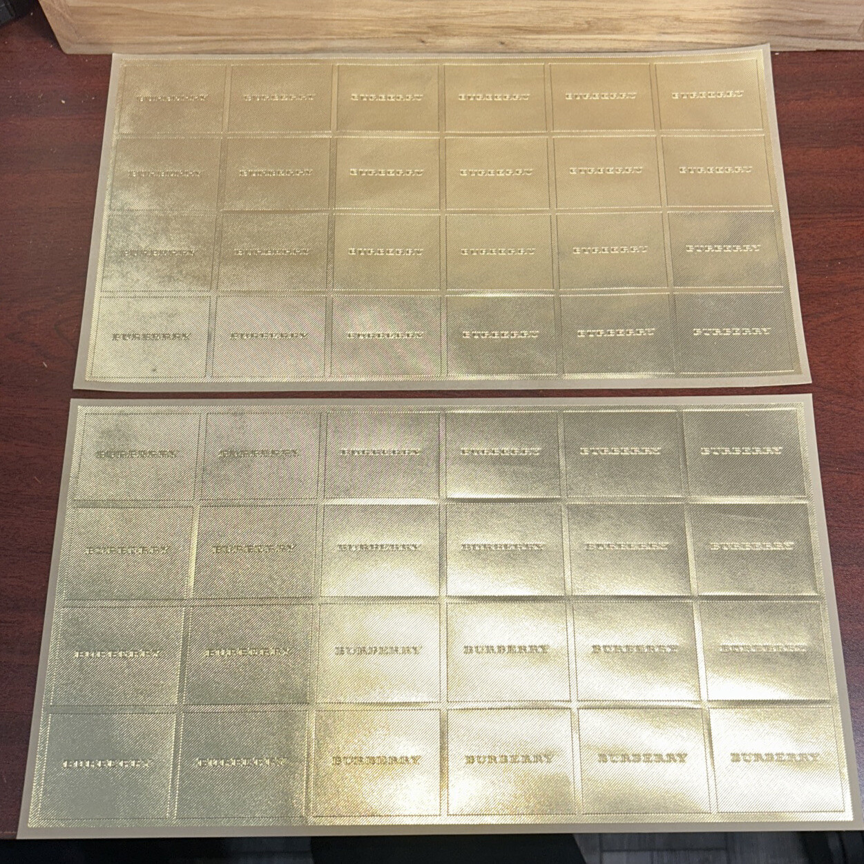 Lot Of 2 Sheets Of Burberry Gold Foil Stickers, 24 Per Sheet=48 Stickers 