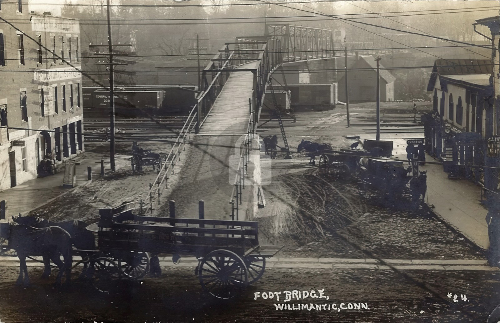 Willimantic CT Connecticut Footbridge w/ Rail Yard In Back RPPC Postcard COPY