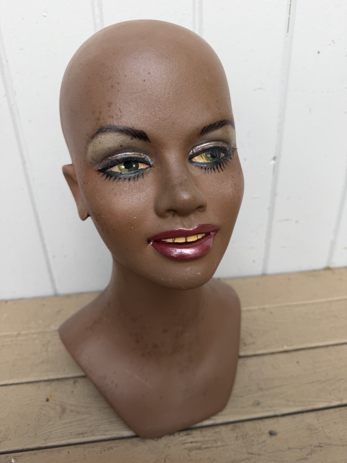 Vtg Female Mannequin Head Bust Art Deco Hat Wig Store Display 50s 1960s African