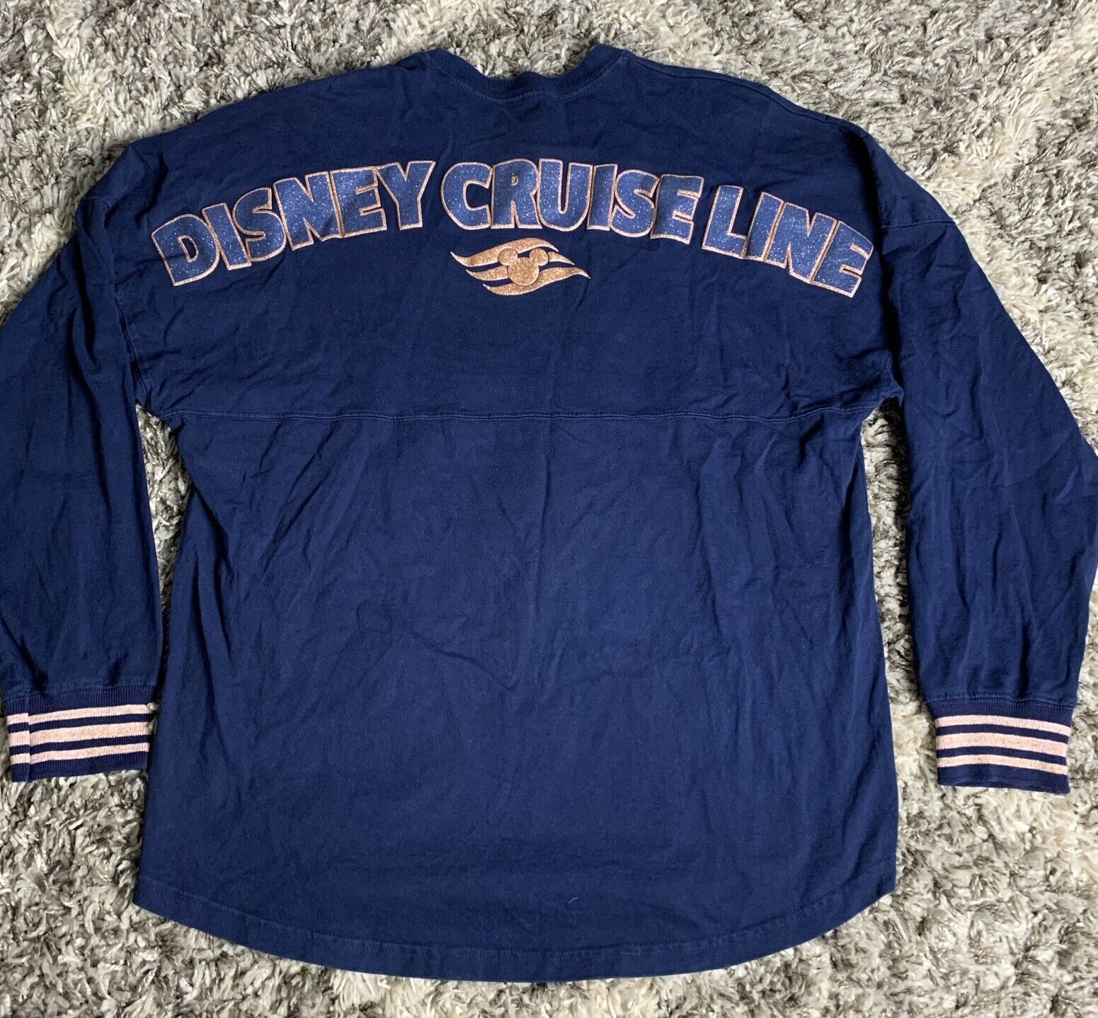 Disney Cruise Line Spirit Jersey Sz. M Navy Blue Gold Glitter Long Sleeve Shirt