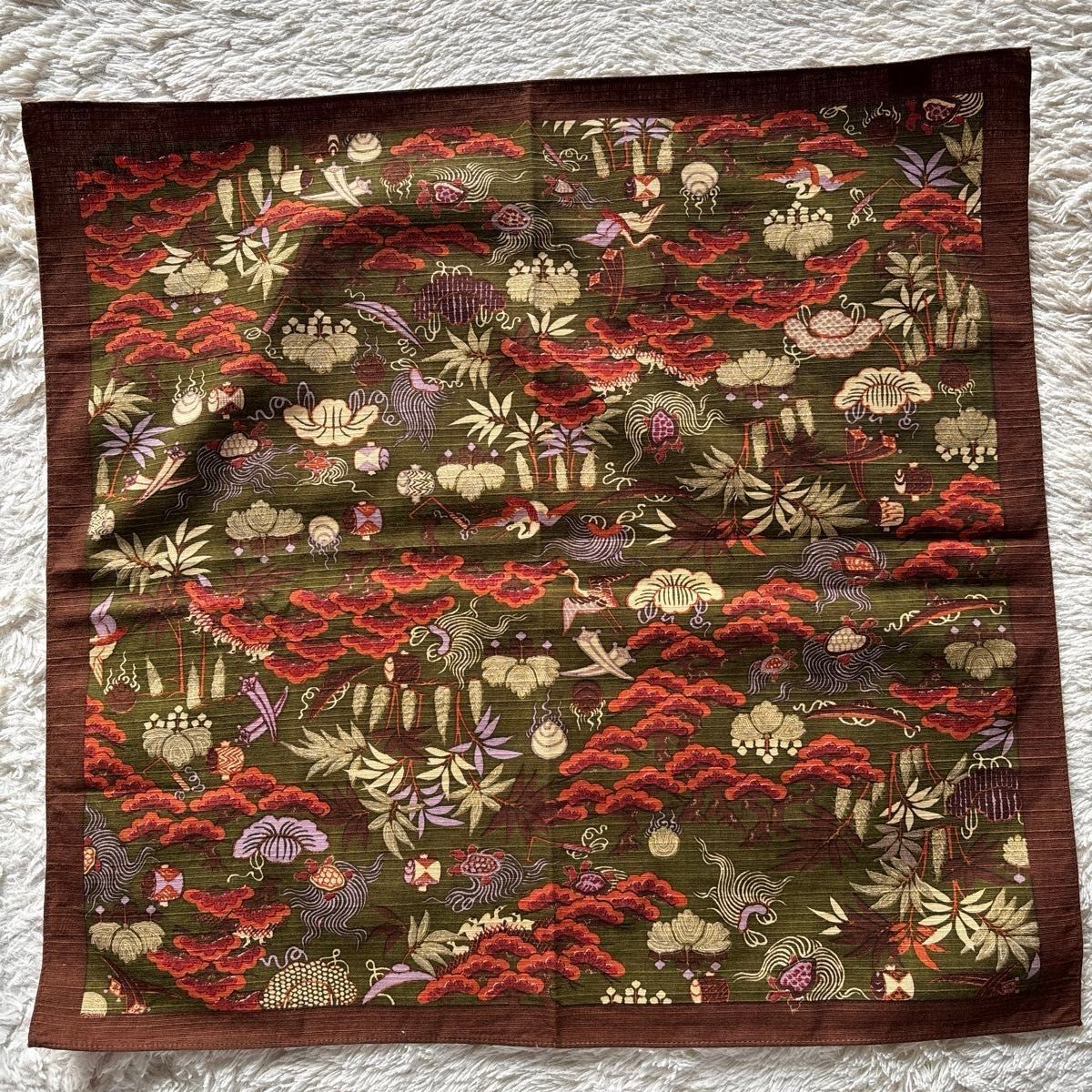 Japanese Furoshiki Pattern Crane Pine Cloud Floral Brown