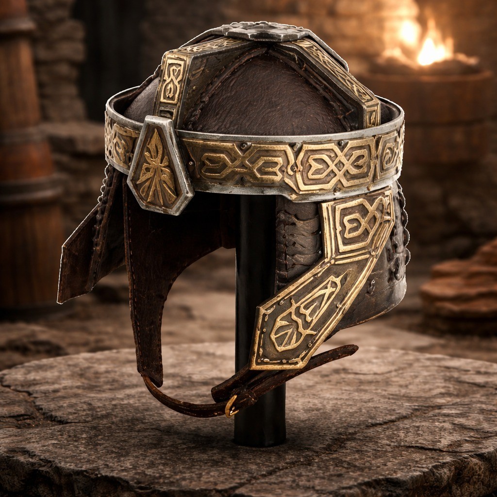 Gimli Helmet Replica: Lord of the Rings Dwarven Costume Display Stand The Hobbit