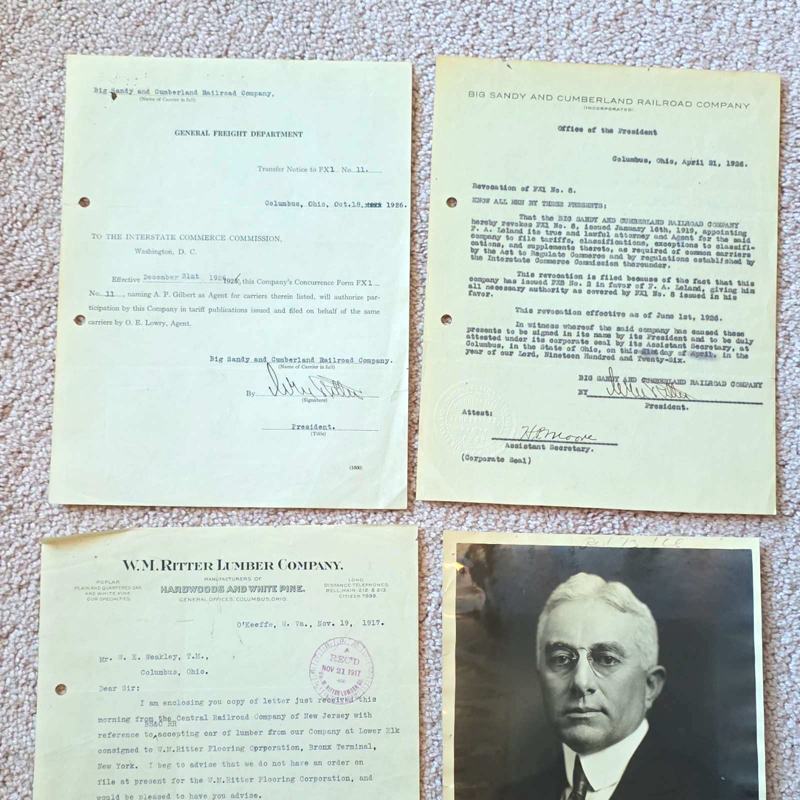 Original William Ritter photo & signed company docs- RARE