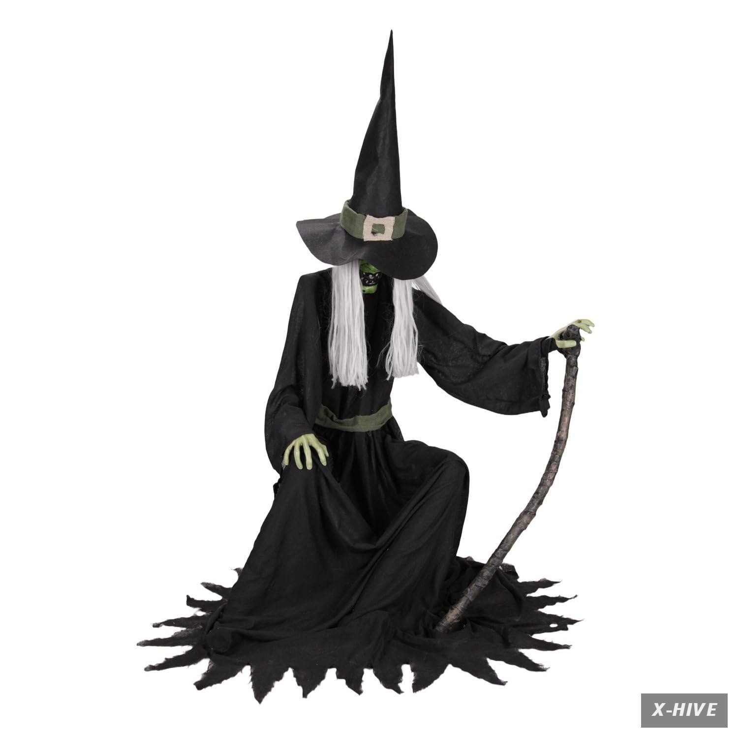 Haunted Hill Farm 4.3-Ft. Sitting Witch Halloween Animatronic