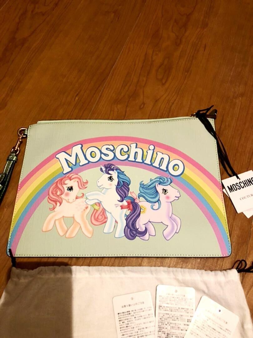 Moschino Light Green Clutch My Little Pony Print Zip Hand Purse Bag Wristlet