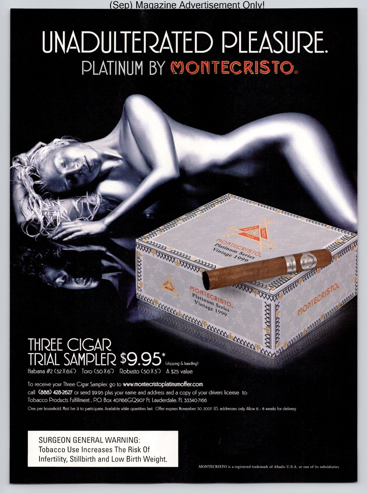Montecristo Platinum Cigars Vintage Box Silver Model Luxury 2007 Advertisement
