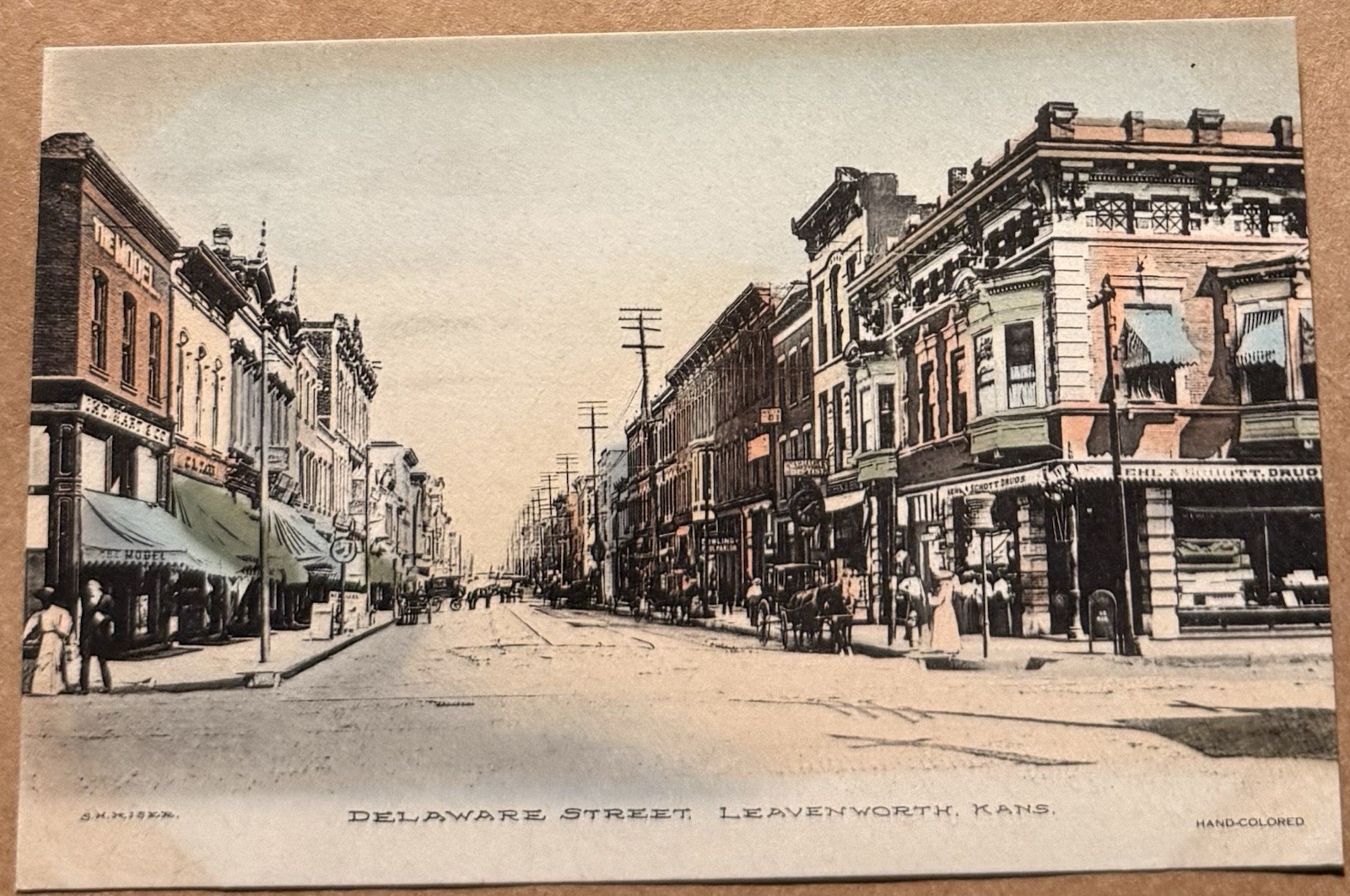 Old Leavenworth KS, Delaware Street, Hand Colored, County, Postcard Old Leavenworth KS, Delaware Street, Hand Colored, County, Postcard