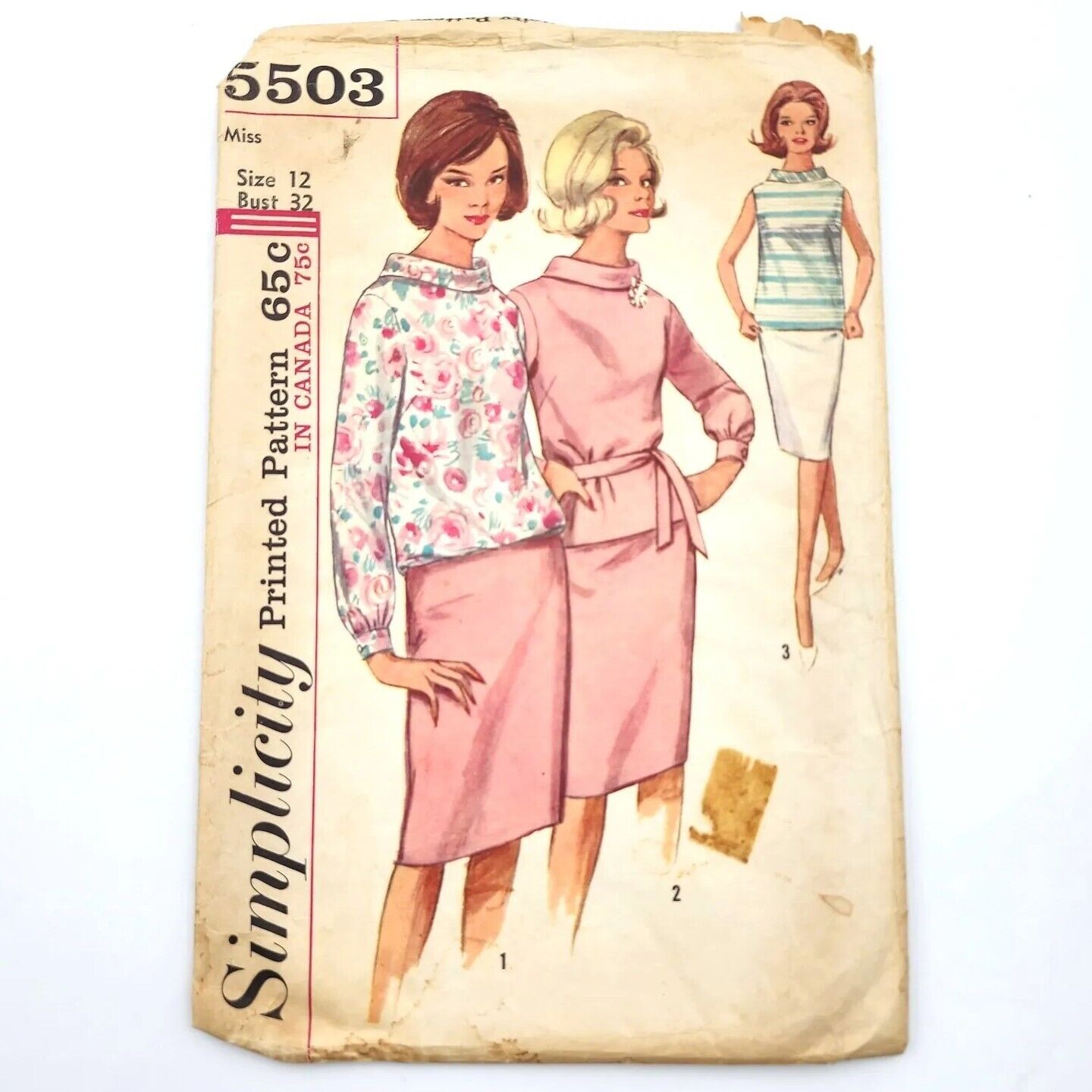 Vintage Simplicity 1960s Two Piece Dress Sewing Pattern #5503  Size 12 Bust 32