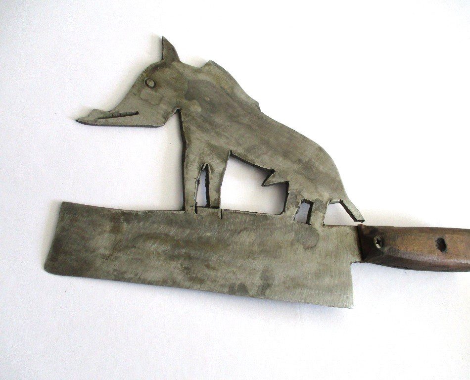 ANTIQUE CLEAVER CHOPPER KNIFE HOG PIG ON TOP