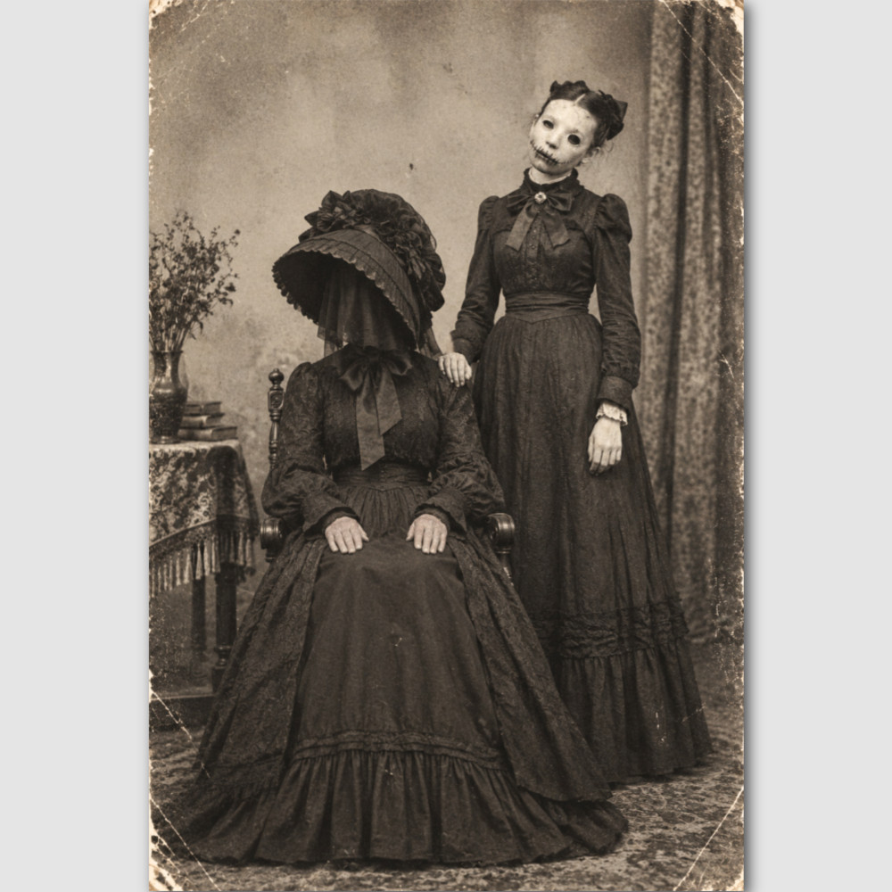 Creepy Women In Mourning Vintage Weird Odd Photo Print Oddity Victorian 262