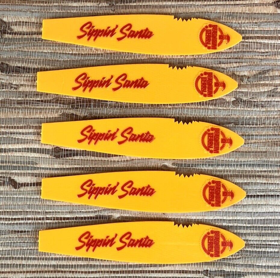 Tiki Swizzle Sticks Beachbum Berry\'s Sippin Santa Surfboard Swizzles 5 Yellow
