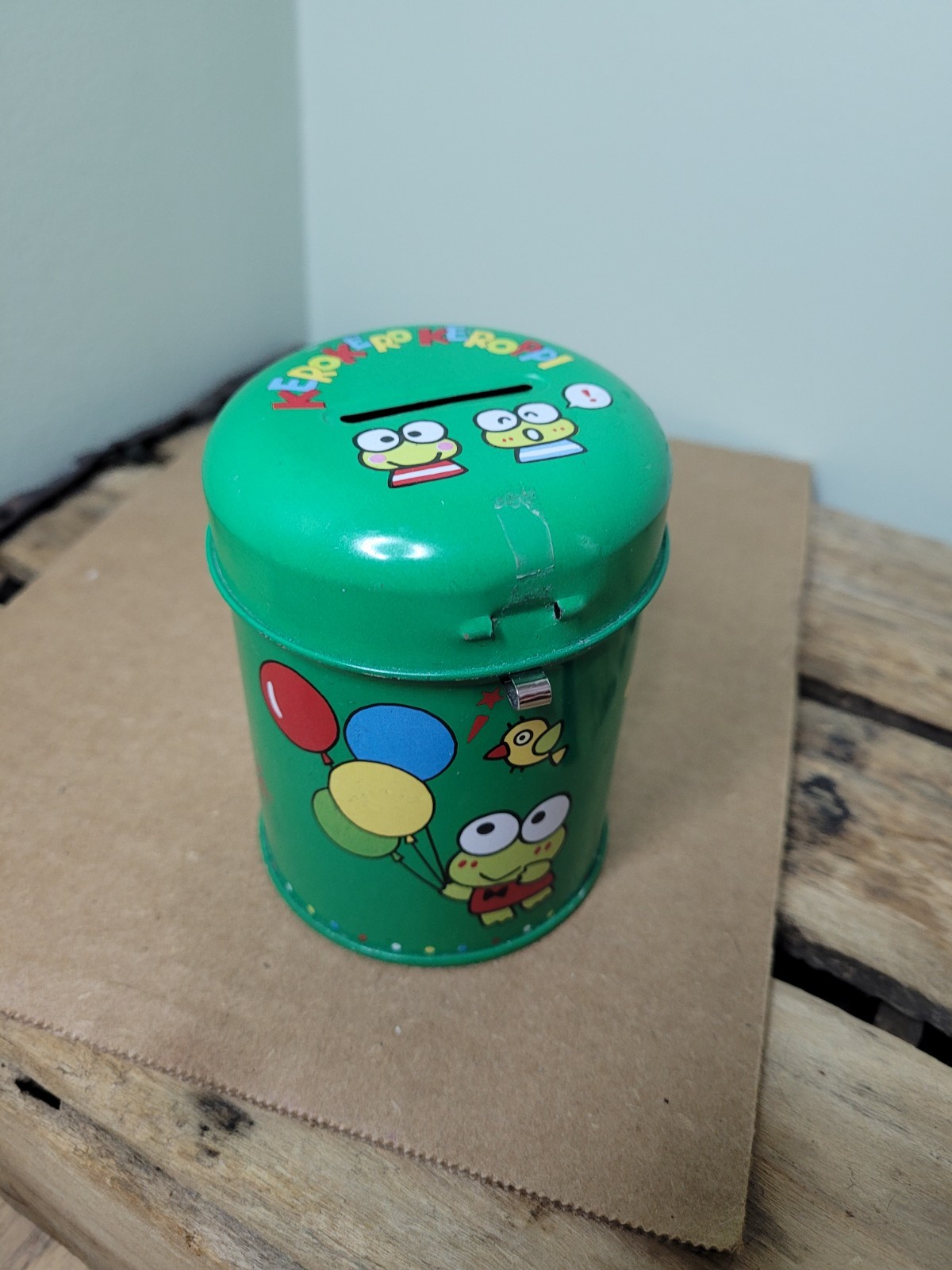 Vintage Sanrio Kero Kero Keroppi Can Coin Piggy Tin Bank Retro 1991 Kawaii RARE