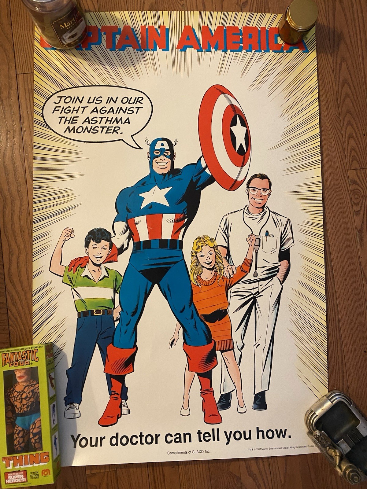 Mint Marvel Captain America Fight Against Asthma Monster  Poster 1987 RARE