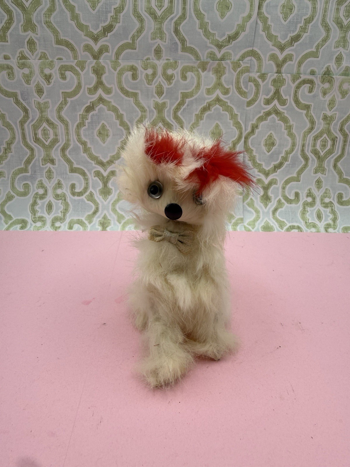 Vtg 1950s/1960s Japan Rabbit Fur Bobblehead Nodder Figurine Kitsch Puppy Dog