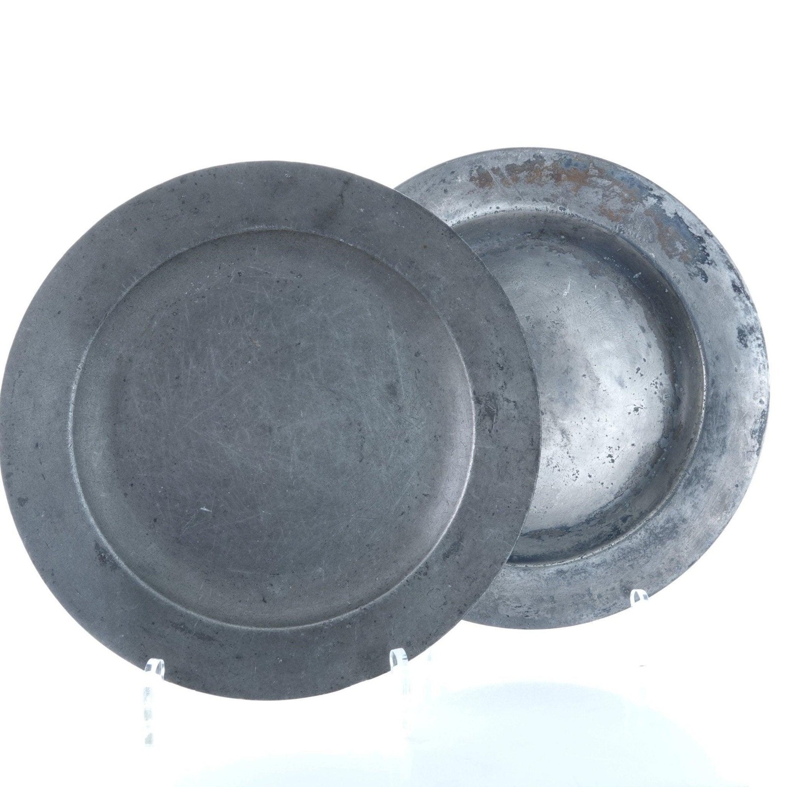 2 Antique British Pewter Plates 18th century