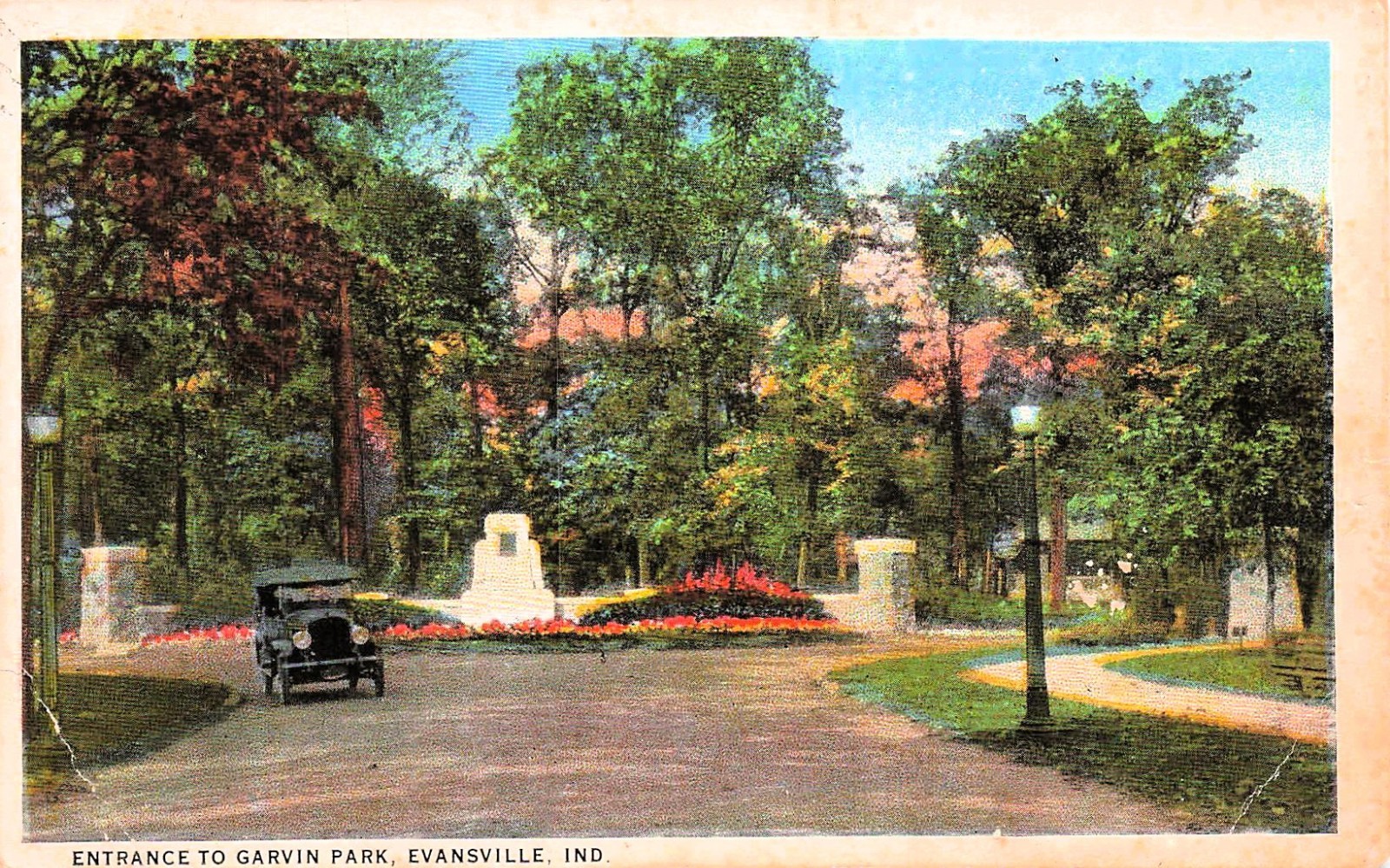 Evansville IN Indiana Garvin Park Entrance Sunset Early 1900s Vtg Postcard 18A