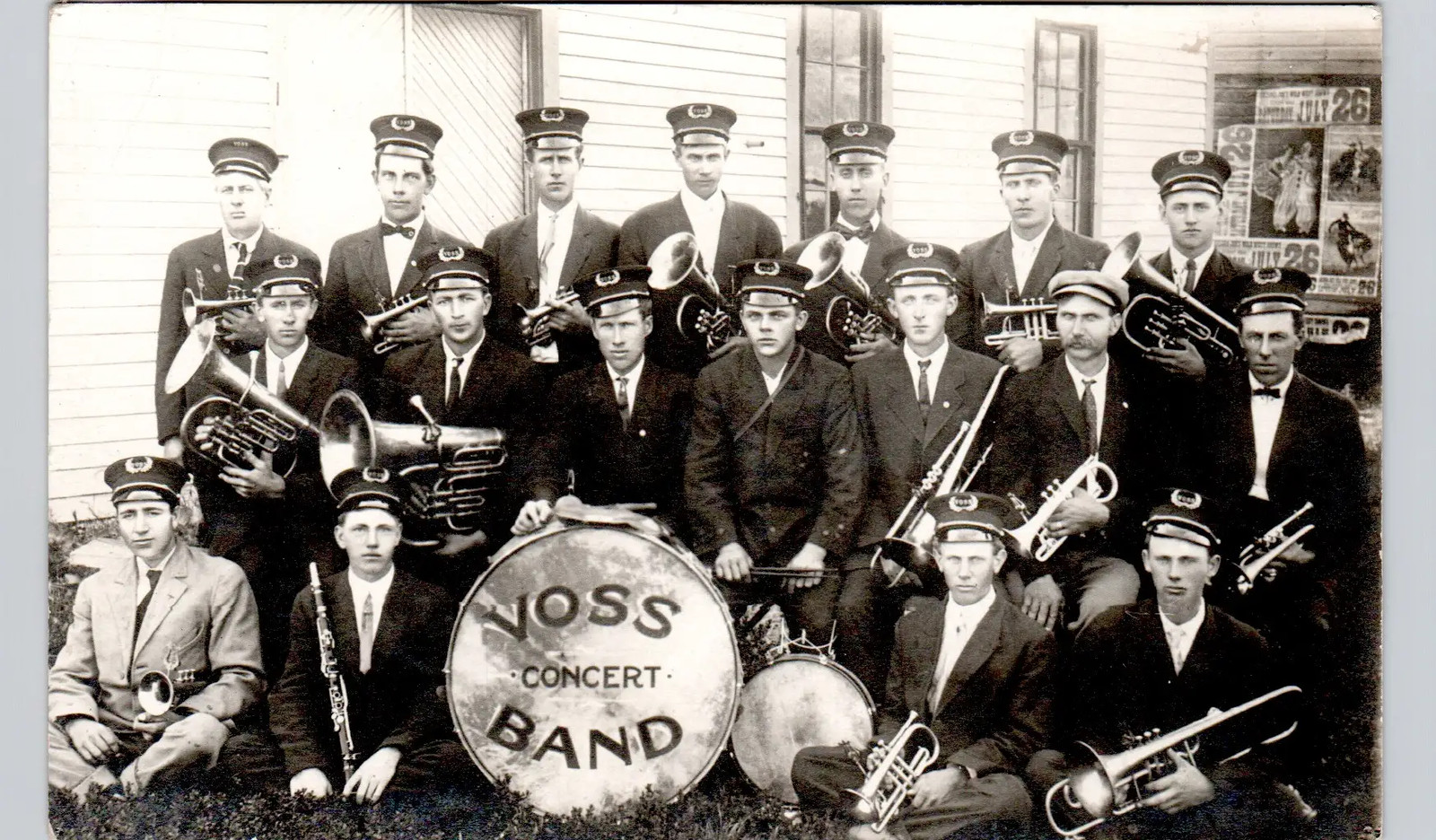 VOSS CONCERT BAND voss nd real photo postcard rppc north Dakota marching music
