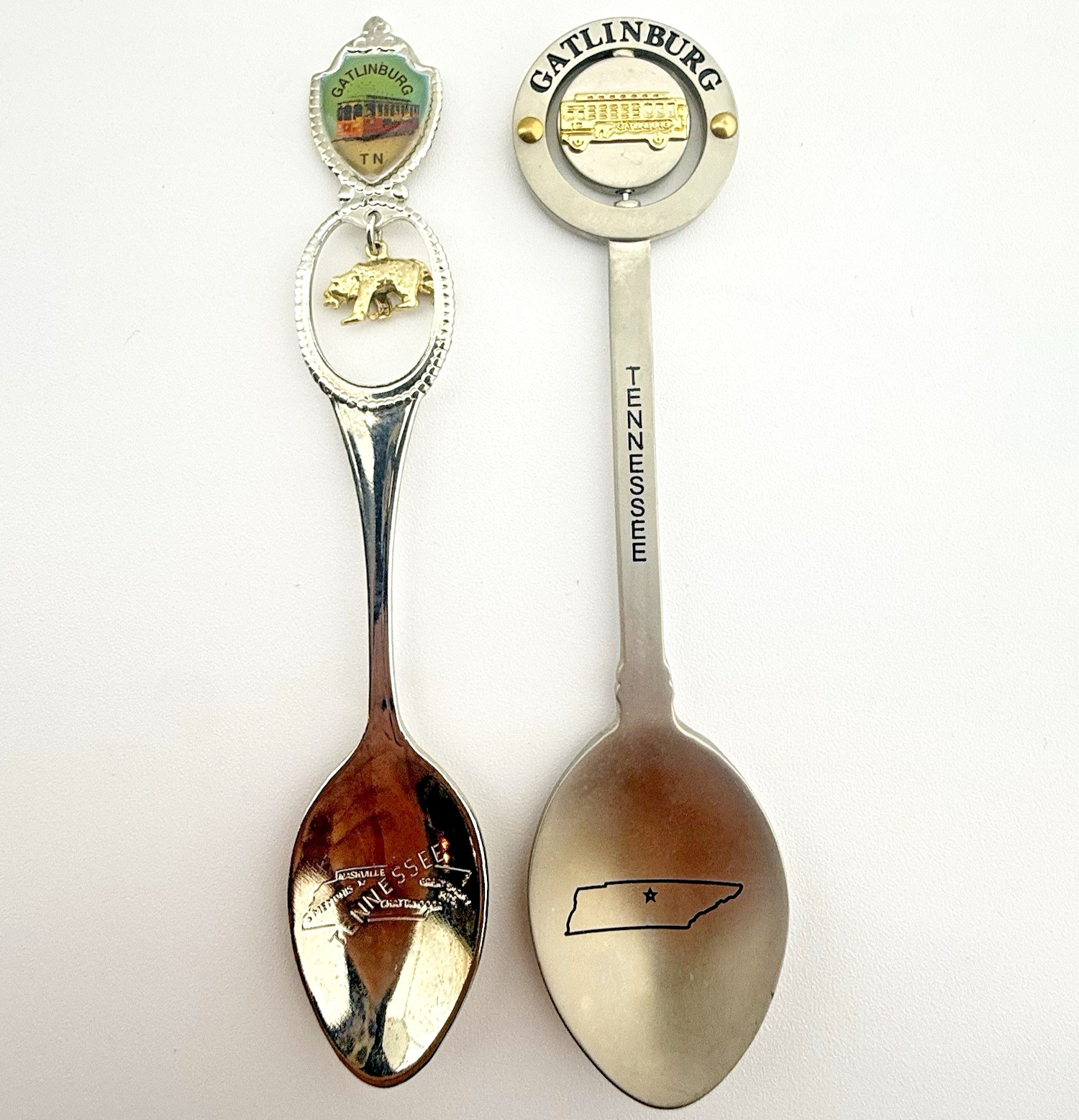 Gatlinburg Tennessee Vintage Souvenir Spoons Lot of 2 Bear Charm State